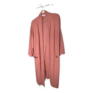 Bliss Ribbed Long Open Front Robe in blush.
